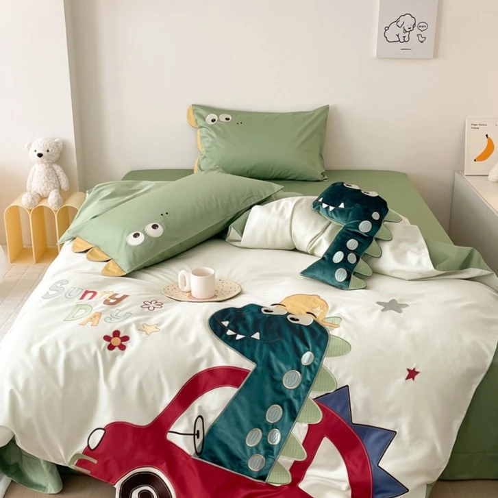 无品牌全棉纯棉儿童四件套高端刺绣被套1.5m1.8床上用品