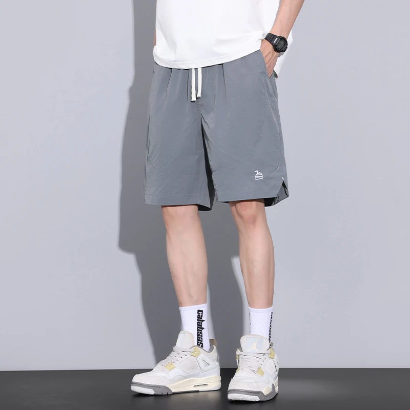 Kuvine冰丝凉感短裤男士夏季薄款运动五分裤宽松潮流刺绣休闲中裤