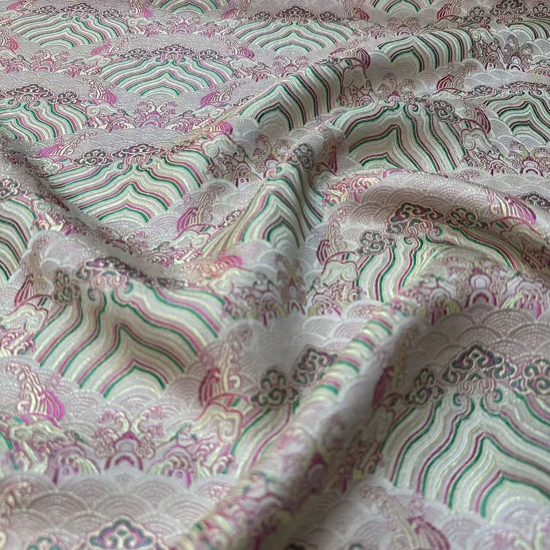 【江崖海水纹-粉色】宋锦国风面料 国风新中式