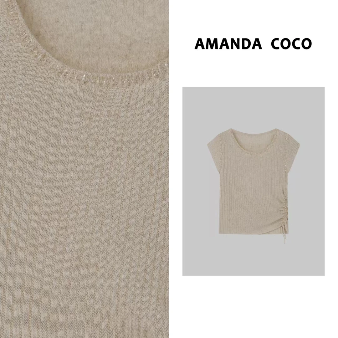 COCO丨春夏高定串珠抽绳设计感气质简约飞袖针织衫