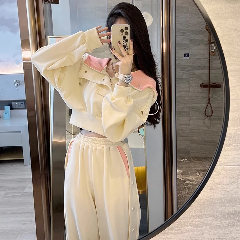 GPTSu韩系春季梨形身材穿搭一整套轻熟遮肉显瘦卫衣阔腿裤两件套