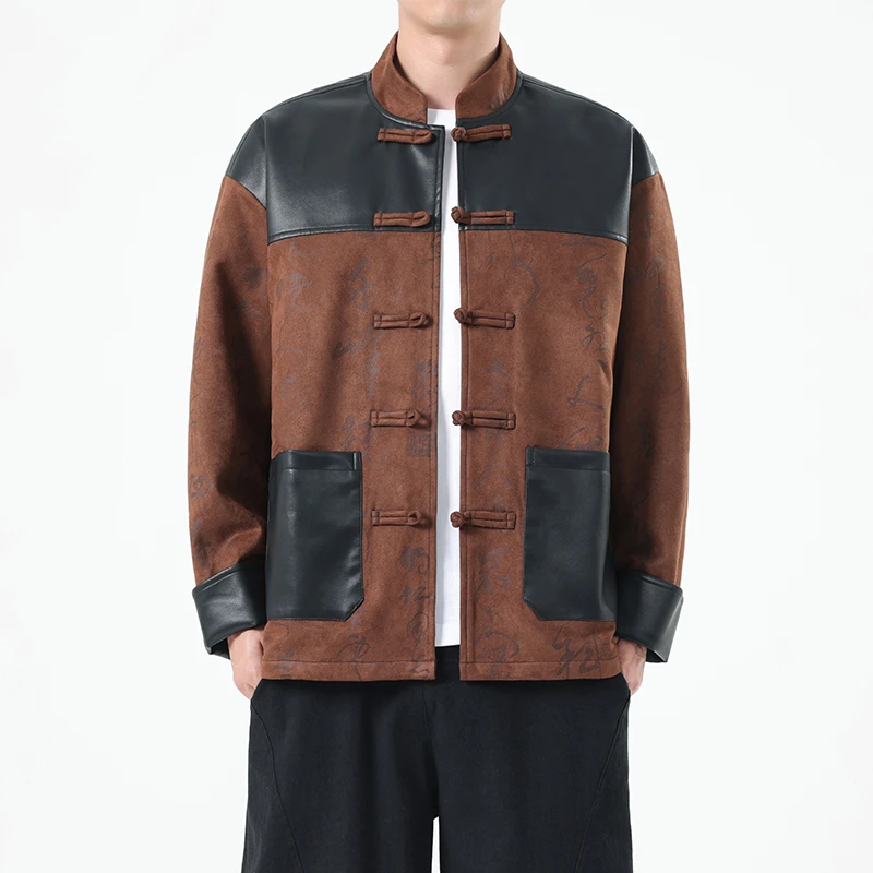 春秋中国风男夹克中式大码宽松复古唐装汉服中青年印花休闲外套潮