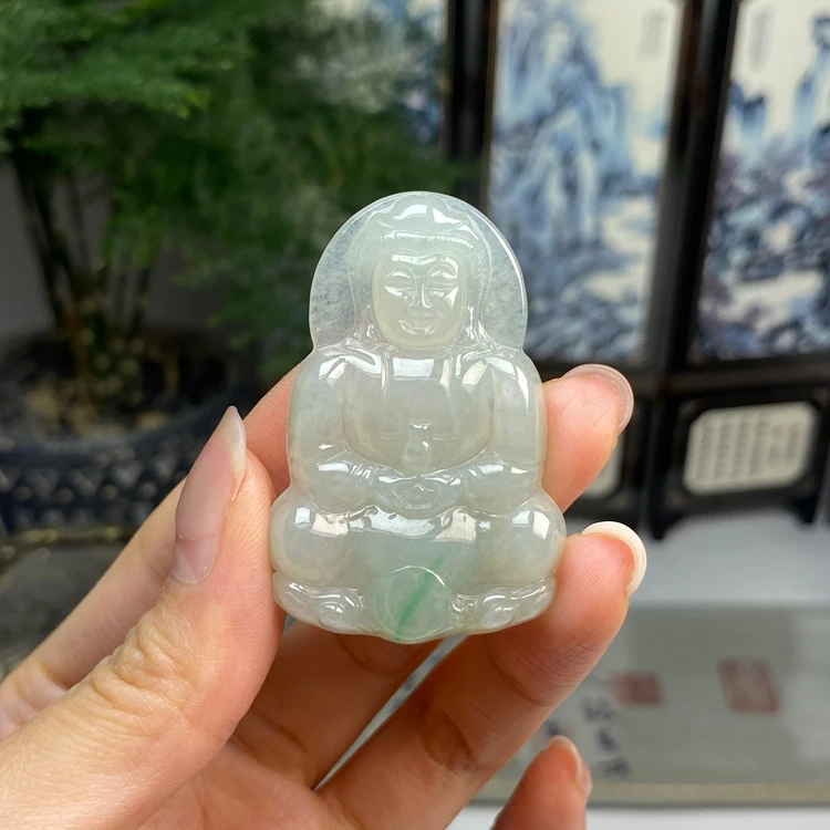 老种黄加绿飘绿宝瓶观音挂件 天然翡翠A货