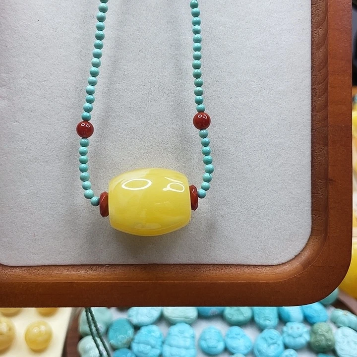 蜜蜡套链未镶嵌蜜蜡桶珠锁骨项链