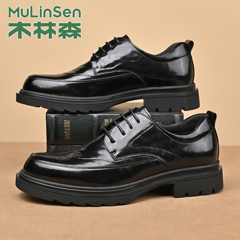 木林森男鞋新郎真皮休闲皮鞋英伦秋冬季商务新款正装2025黑色