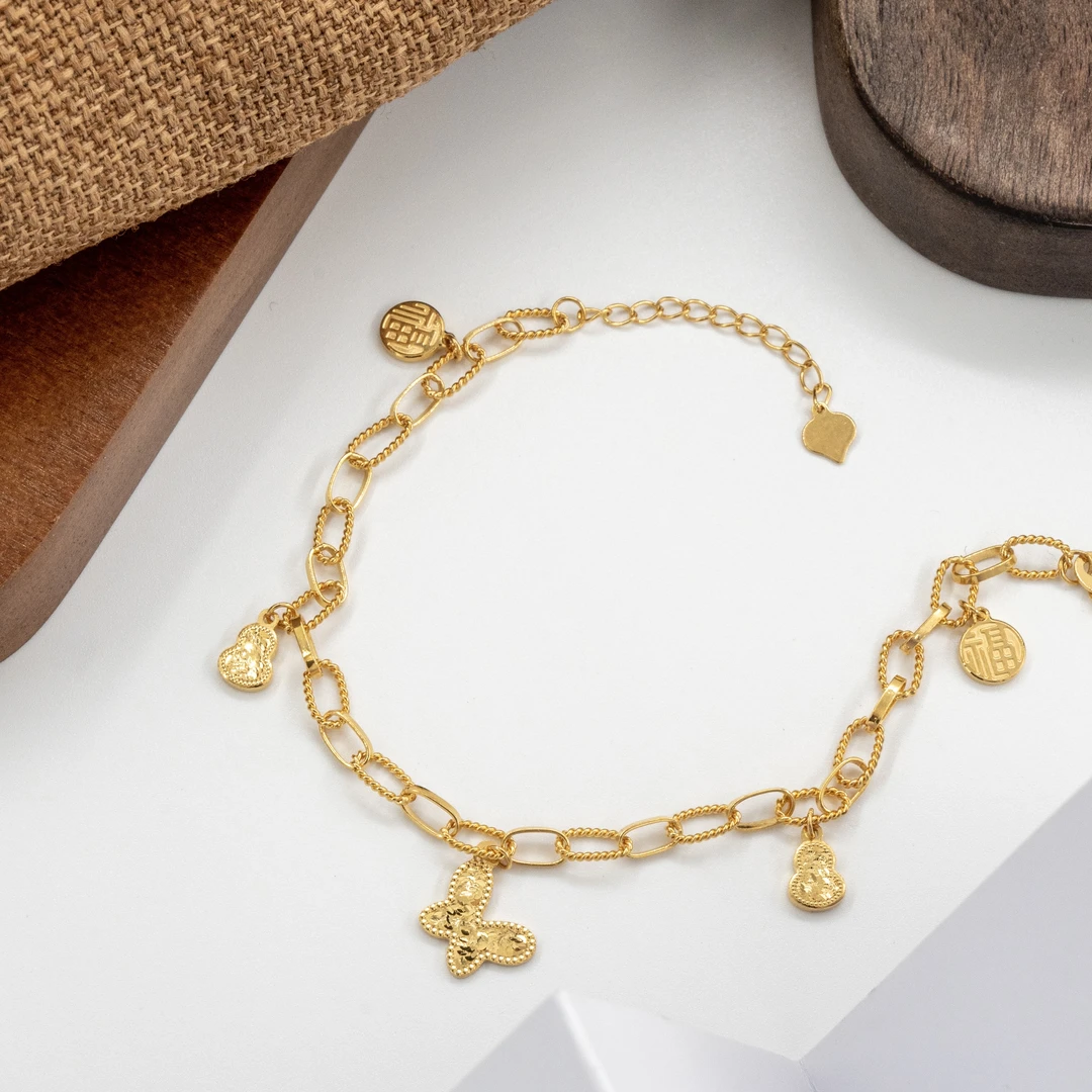 Q【福禄蝴蝶手链】足金999精工5G