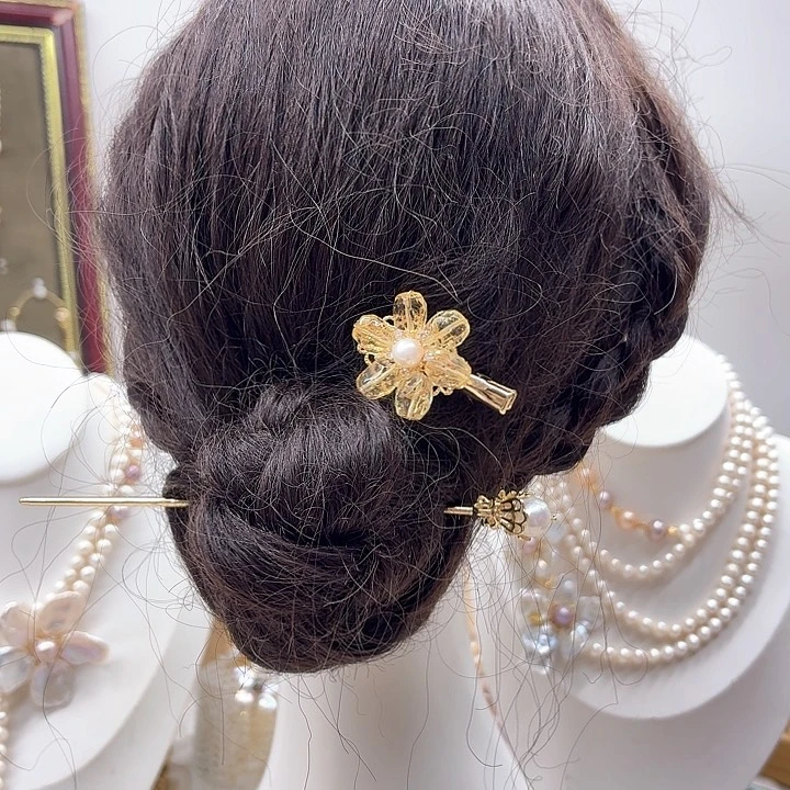 淡水珍珠发饰银S925镶嵌