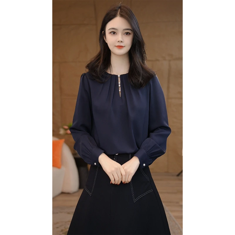 【小陈甄选】曼贝衬衫女士高级显瘦8593373藏青色气质衬衣