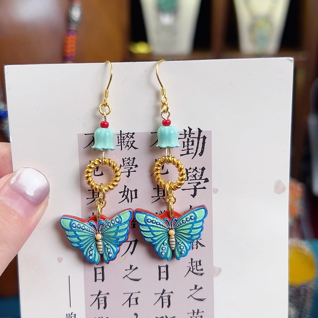 天然辰砂锦钰原创设计耳环