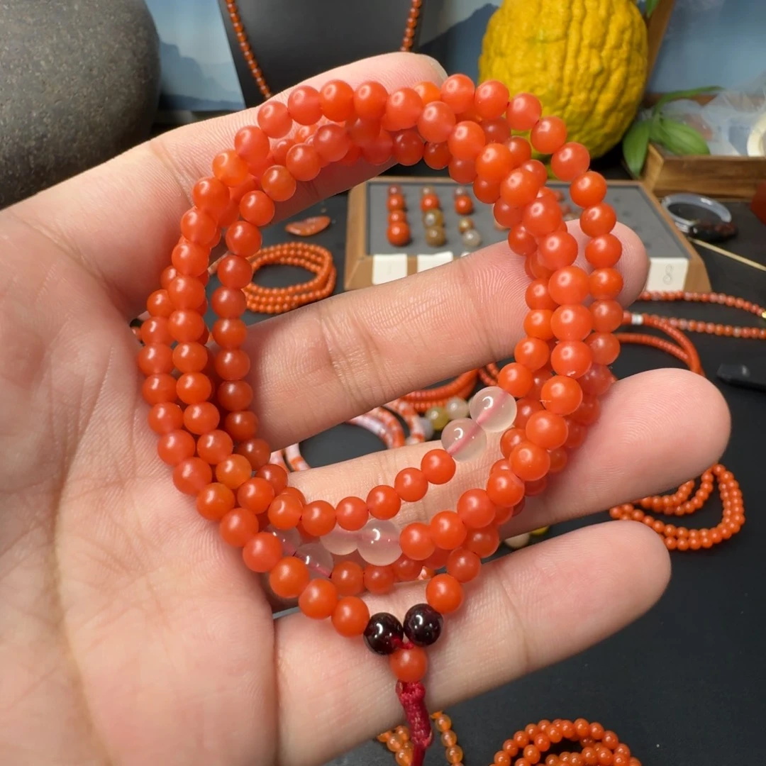 南红玛瑙未镶嵌单圈卡4柿子红