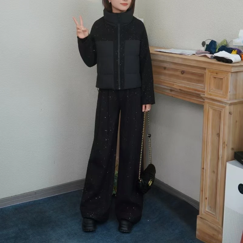 【满天星】欧洲钻拼接时尚设计感棉服套装 外套+裤子套装03