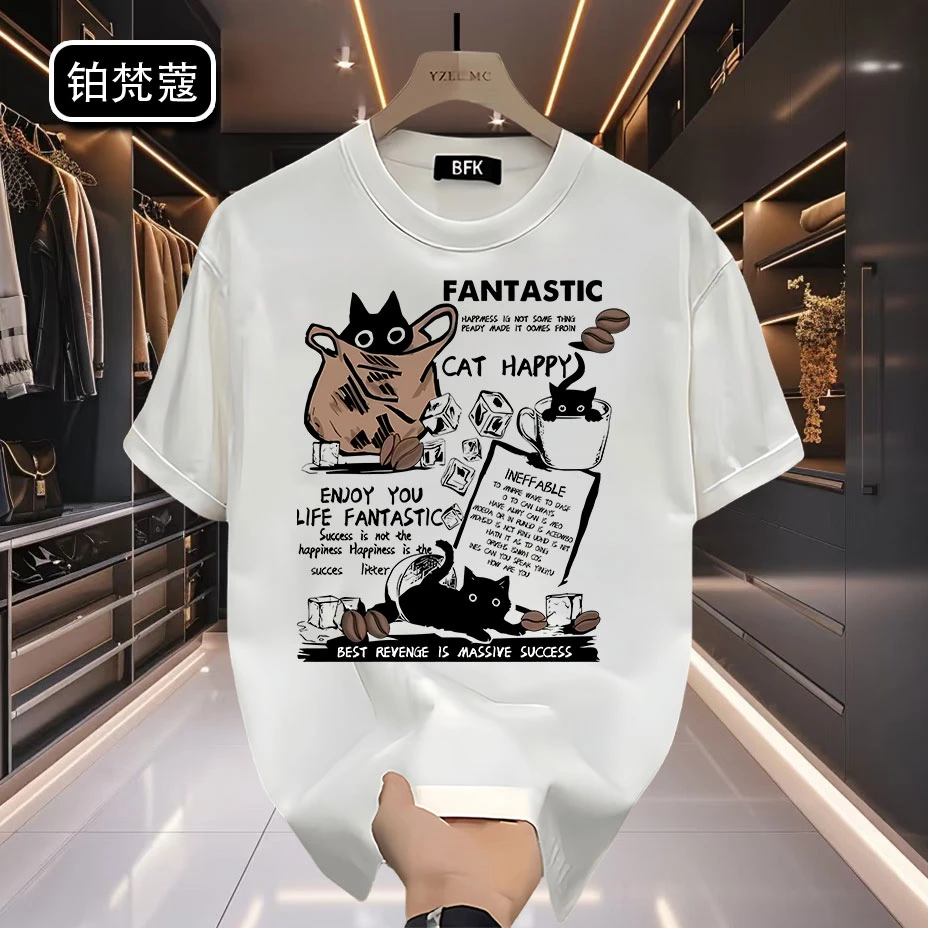 铂梵蔻男士圆领百搭痞帅潮流潮休闲T恤上衣美式印花纯棉夏季短袖