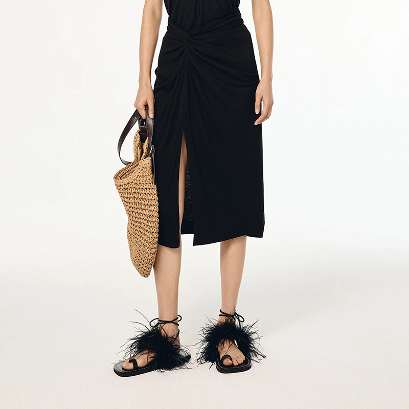 【XUZHI】noundnound时尚百搭黑色不对称扭结开叉半身裙25春夏新款
