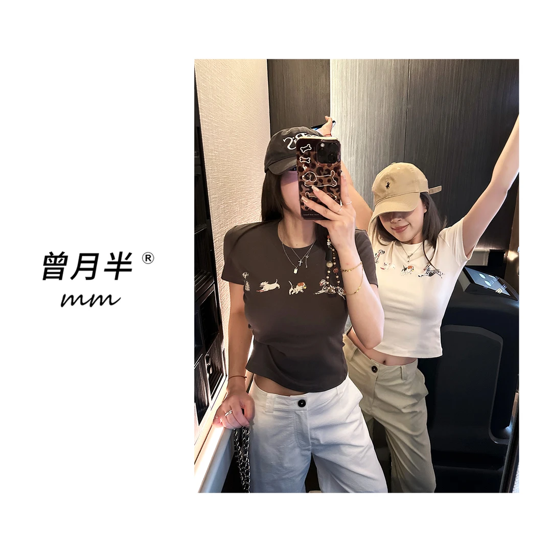 曾月半《美式汪汪队》圆领天丝棉短款斑点狗修身T！ZS1191