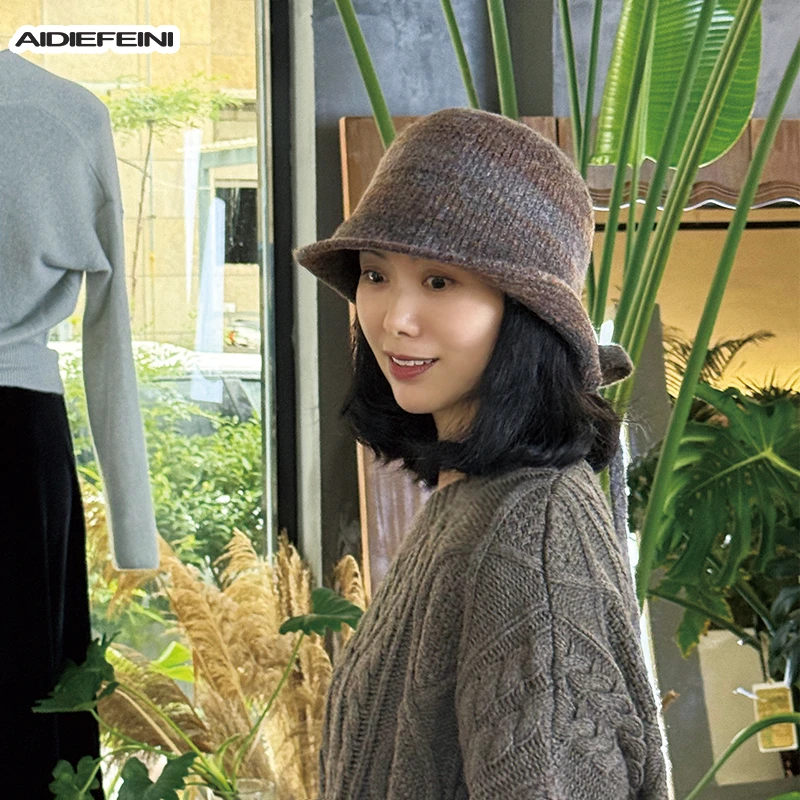 秋冬渔夫帽冬天圆顶秋冬宽檐帽子时尚韩版防风百搭网红针织帽