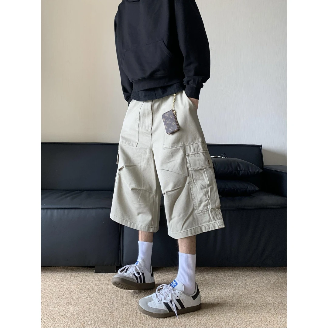 【网红炸街】白菜coke美式复古大口袋阔腿工装七分裤男女休闲宽松