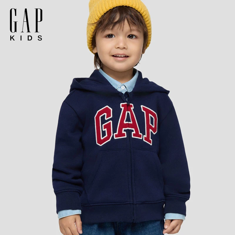 GAP男女童2025秋冬新款贴布绣logo抓绒连帽卫衣装外套 DR 804633