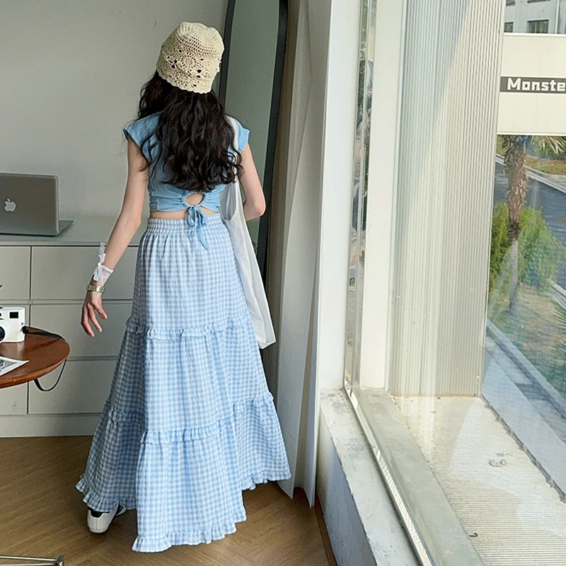 【酷哒仔】女童小清新短袖上衣格子半身裙子2025夏季夏装中大童