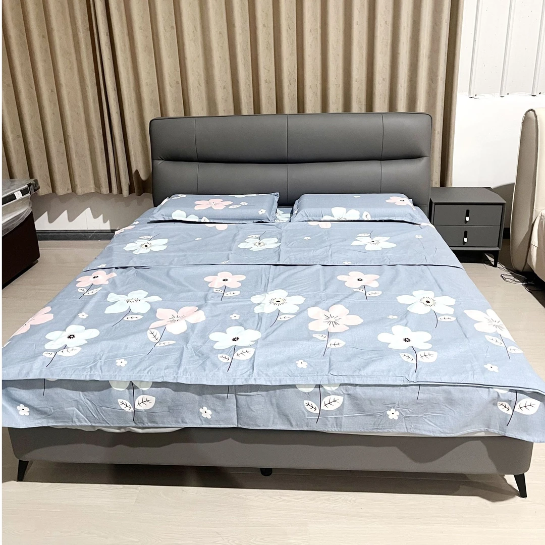 ZJ-5003#双人头层牛皮床结实耐用简约款大床