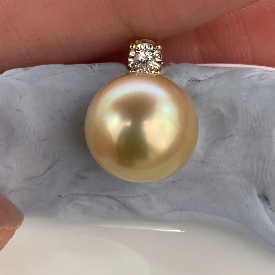 定制海水珍珠银S925镶嵌吊坠(不含链)12.4mm金珠裸珠一颗