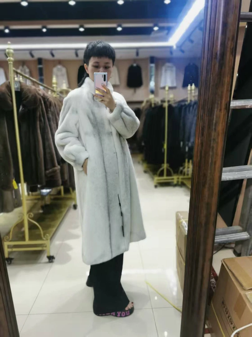 新款进口水貂大衣女中长款立领十字貂