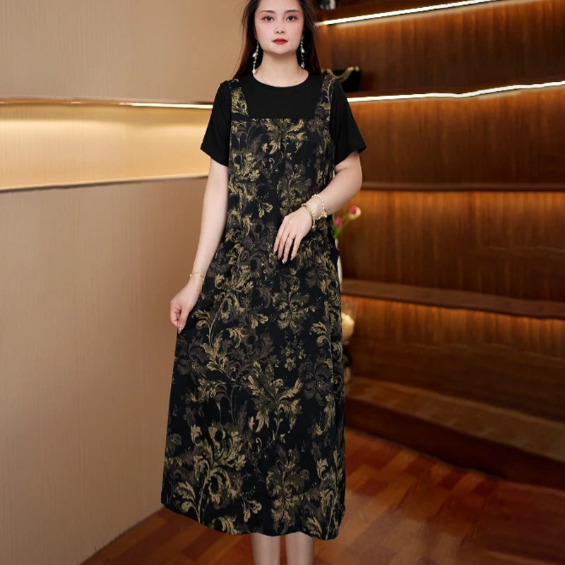 [绿凤尾]新款百搭显瘦连衣裙女中长款191
