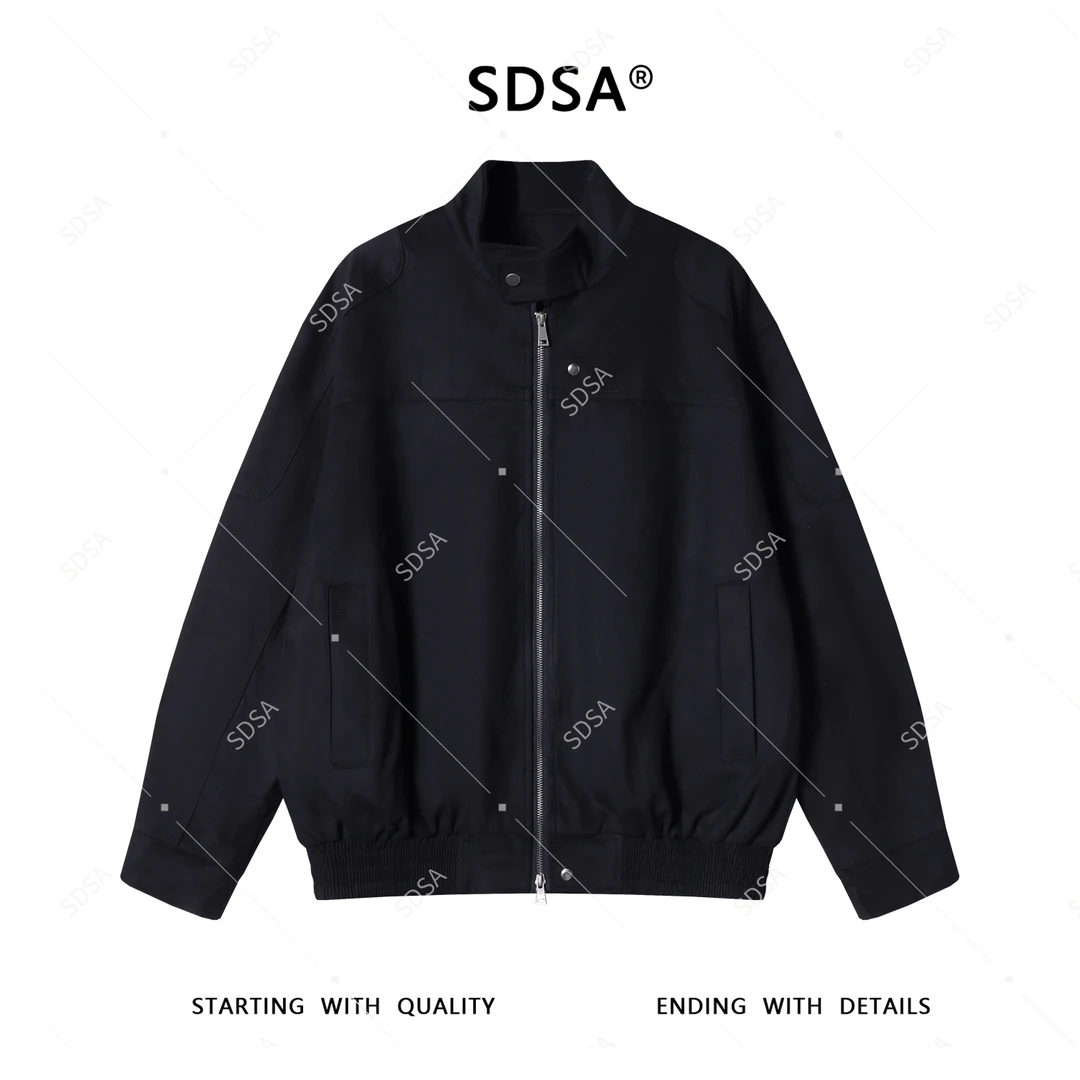 SDSA男士夹克2025新款轻奢痞帅男装纯色立领按扣拉链外套网红款