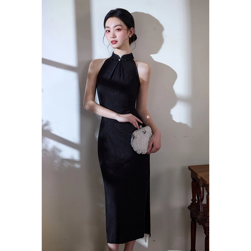 2025新款春夏改良旗袍弹力珠光棉复古清冷感气质日常连衣裙单层