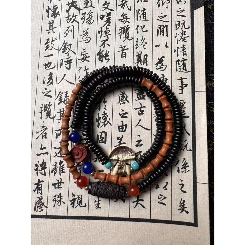 药片珠+竹节珠金丝楠木DIY多圈项链手链