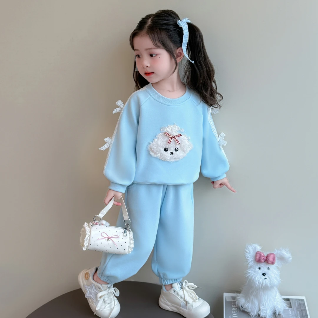 女童秋季套装2025新款儿童卡通小狗卫衣女宝宝卫裤运动休闲两件套