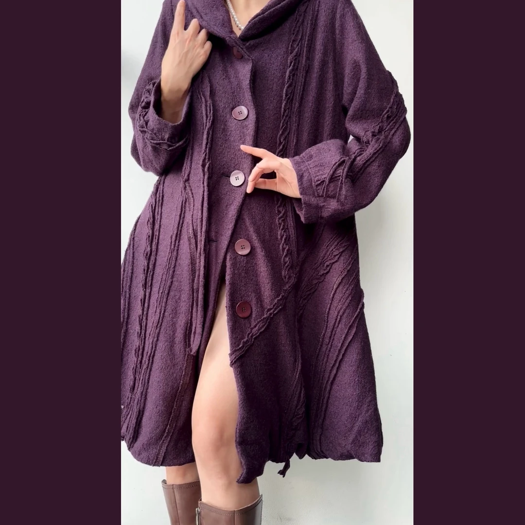 古着vintage|暗紫色毛呢秋冬气质长款外套