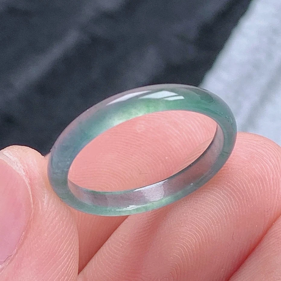 天然翡翠A货老坑冰种细条飘花翡翠戒指指环14号圈口内径16.9mm#46