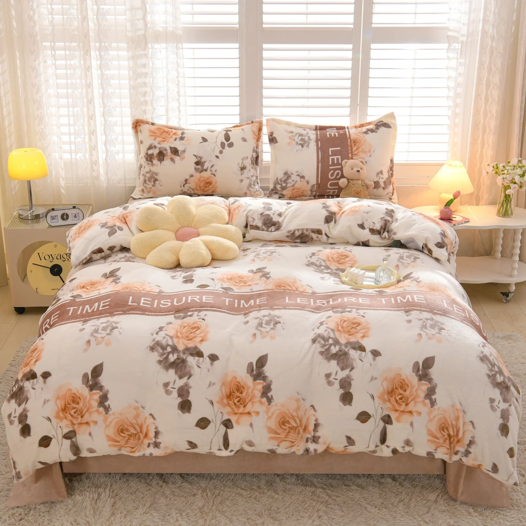 冬季新品双面绒加厚高克重牛奶绒床品套件