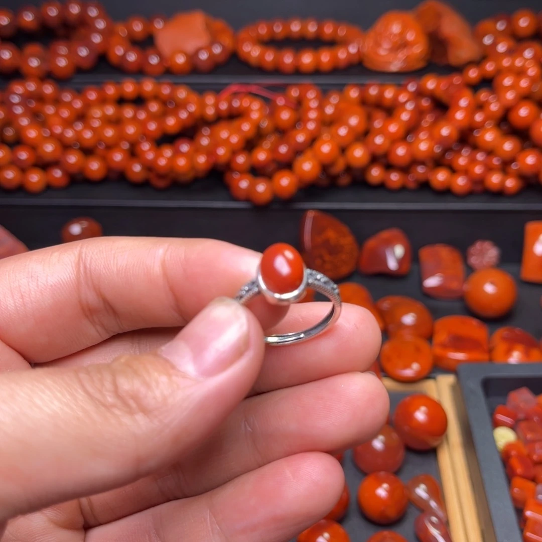 南红玛瑙戒指银S925镶嵌j****j原矿瓦西精品女戒