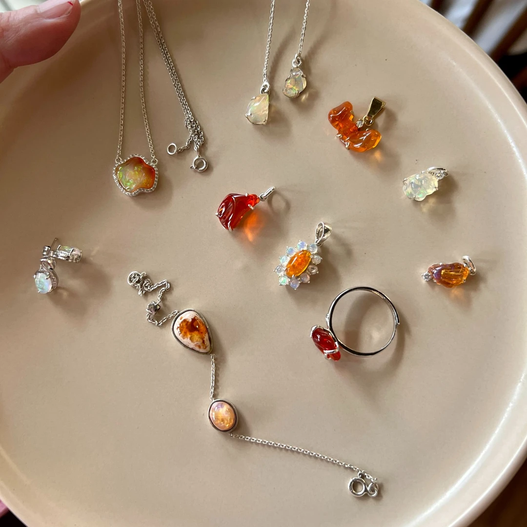 【孤品】墨西哥天然欧泊火欧泊独家设计小精品首饰04