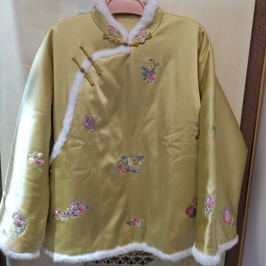 中式国风复古立领斜襟醋酸缎棉衣