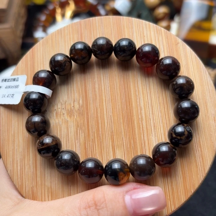 琥珀未镶嵌珠宝奇石11mm油根溶洞单圈（14.47克