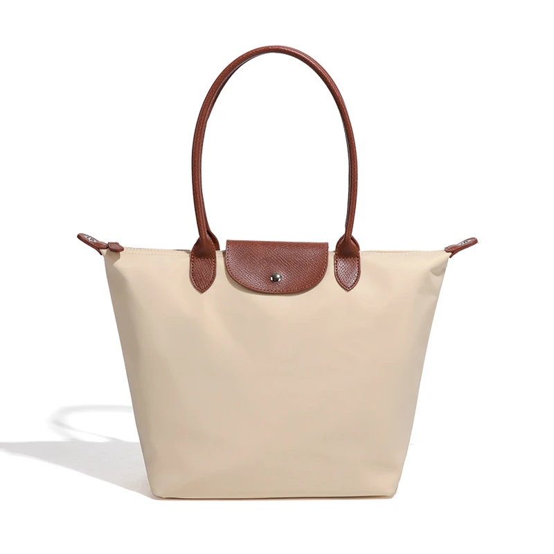 【优选】设计高颜值包尼龙拼色百搭大容量托特包D2091-奶油棕