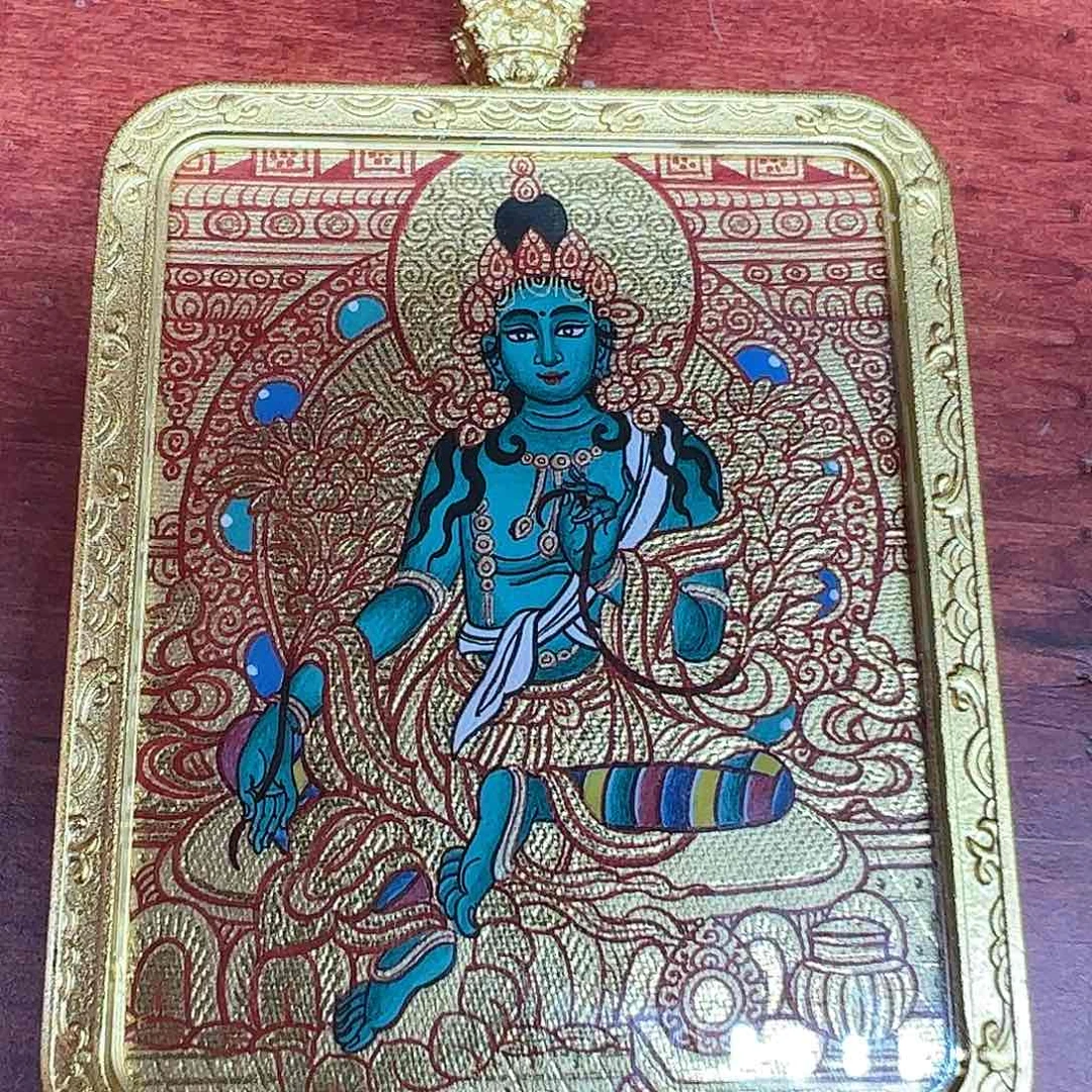 吊坠热贡手绘绿度母唐卡