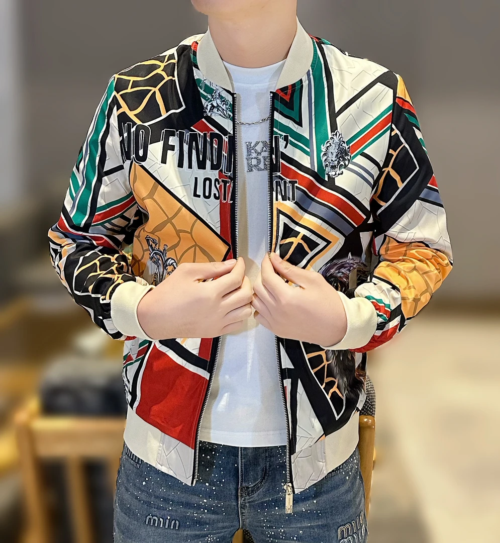 2025男士春季新款时尚休闲薄款潮流印花时尚百搭棒球领夹克外套