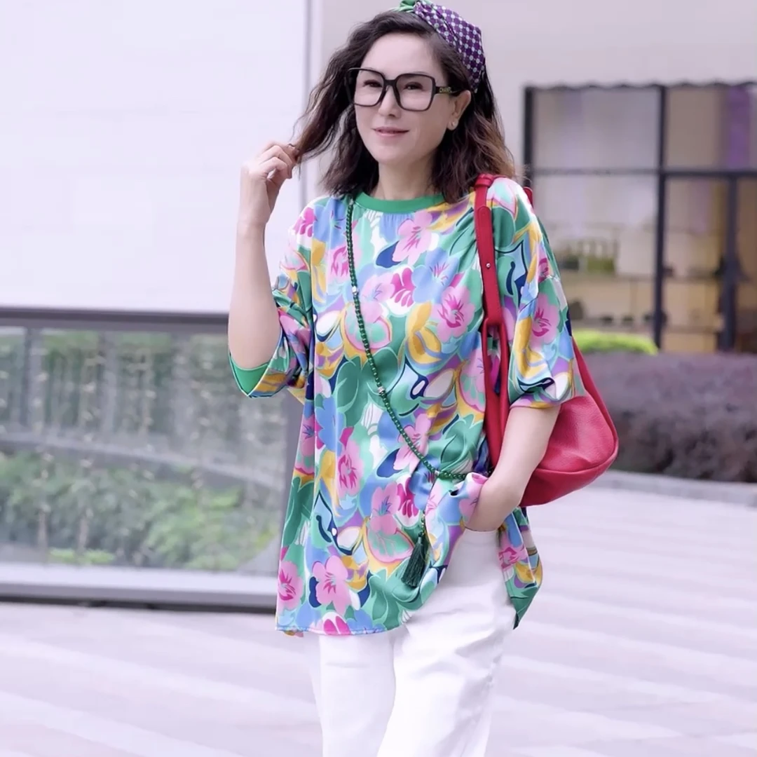 绿花珍珠缎2025年新款绿花韩版宽松女装上衣洋气百搭上衣