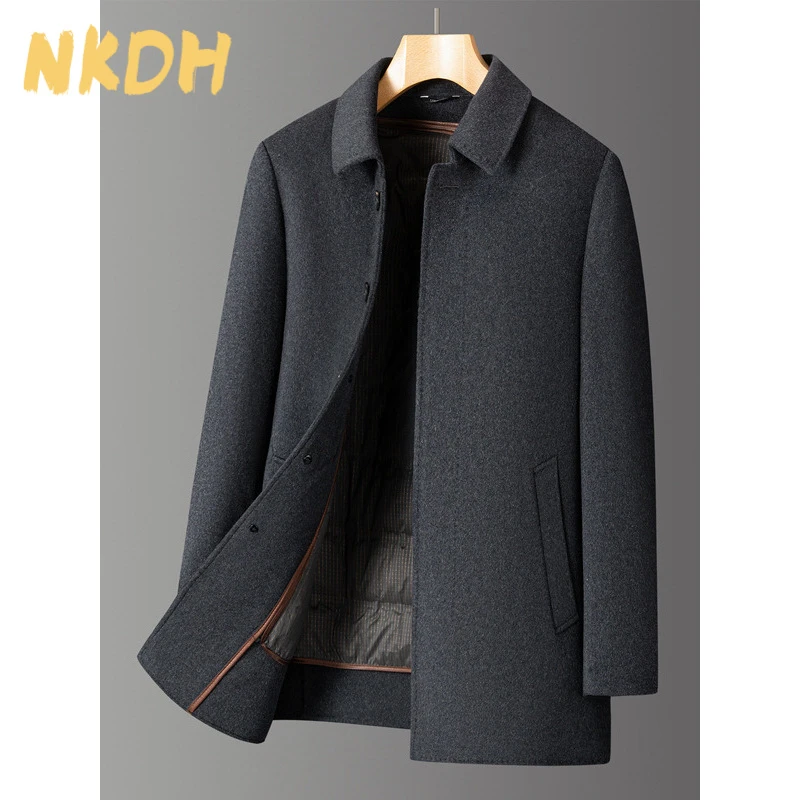 NKDH2025年秋冬新款男士双面羊毛呢大衣男装商务休闲脱卸内胆外套