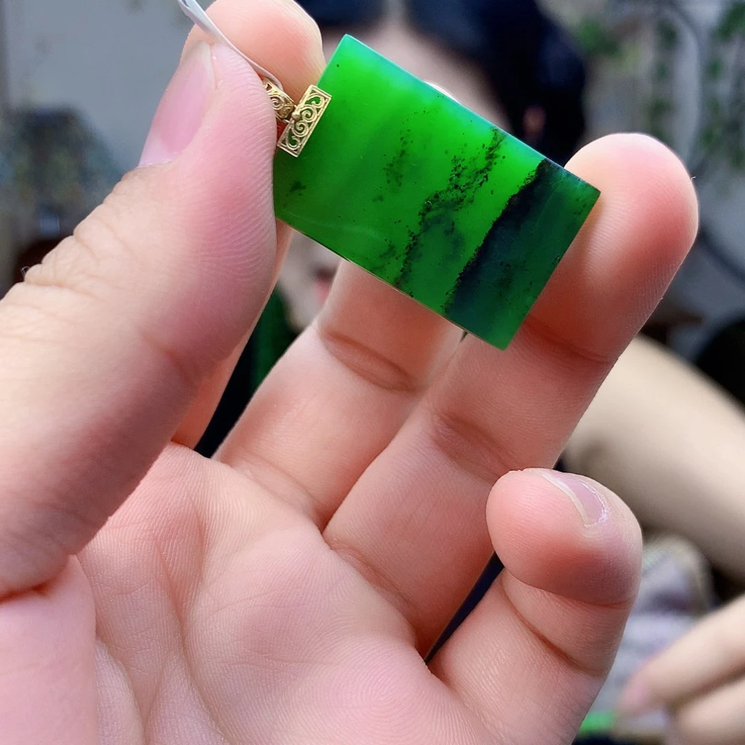 和田玉（碧玉）18K金镶嵌吊坠(不含链)吊坠