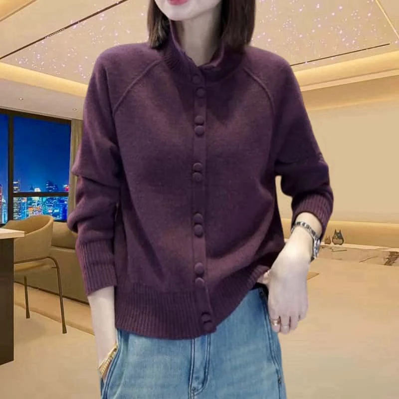 早春新款设计感复古高领毛衫韩系纯色慵懒风高级感宽松毛衣内搭女