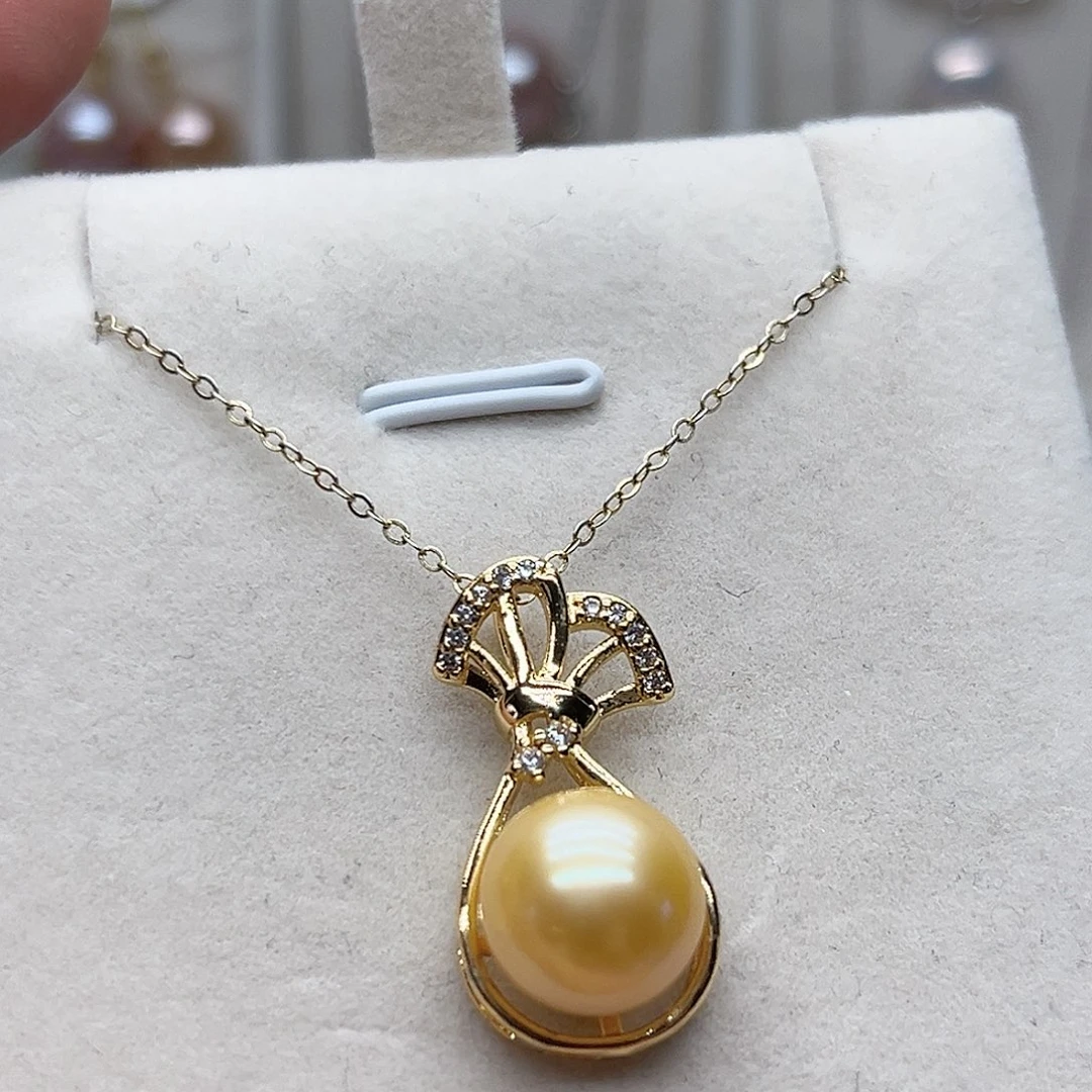 坠链均925银无镶嵌淡水珠吊坠（微瑕）10+mm