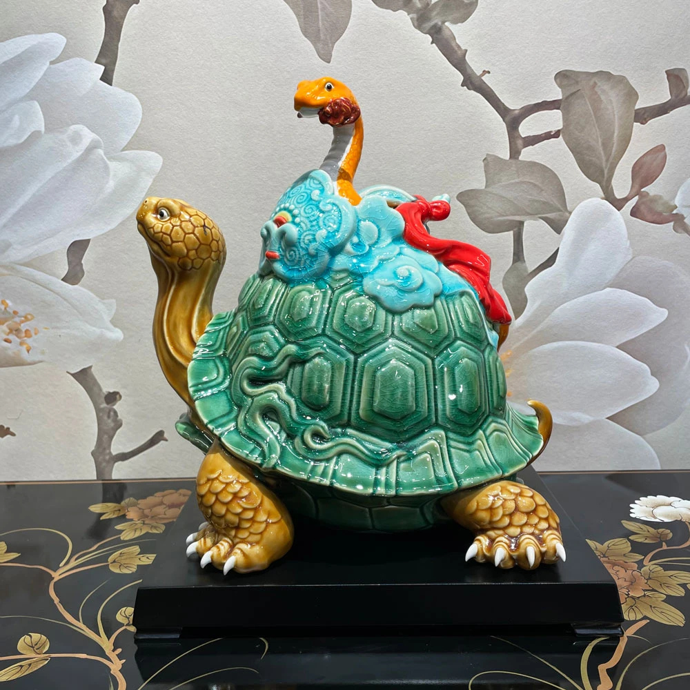 中式非遗大煌陶手作福寿蛇龟呈祥蛇年大吉玄关装饰摆件工艺品创意