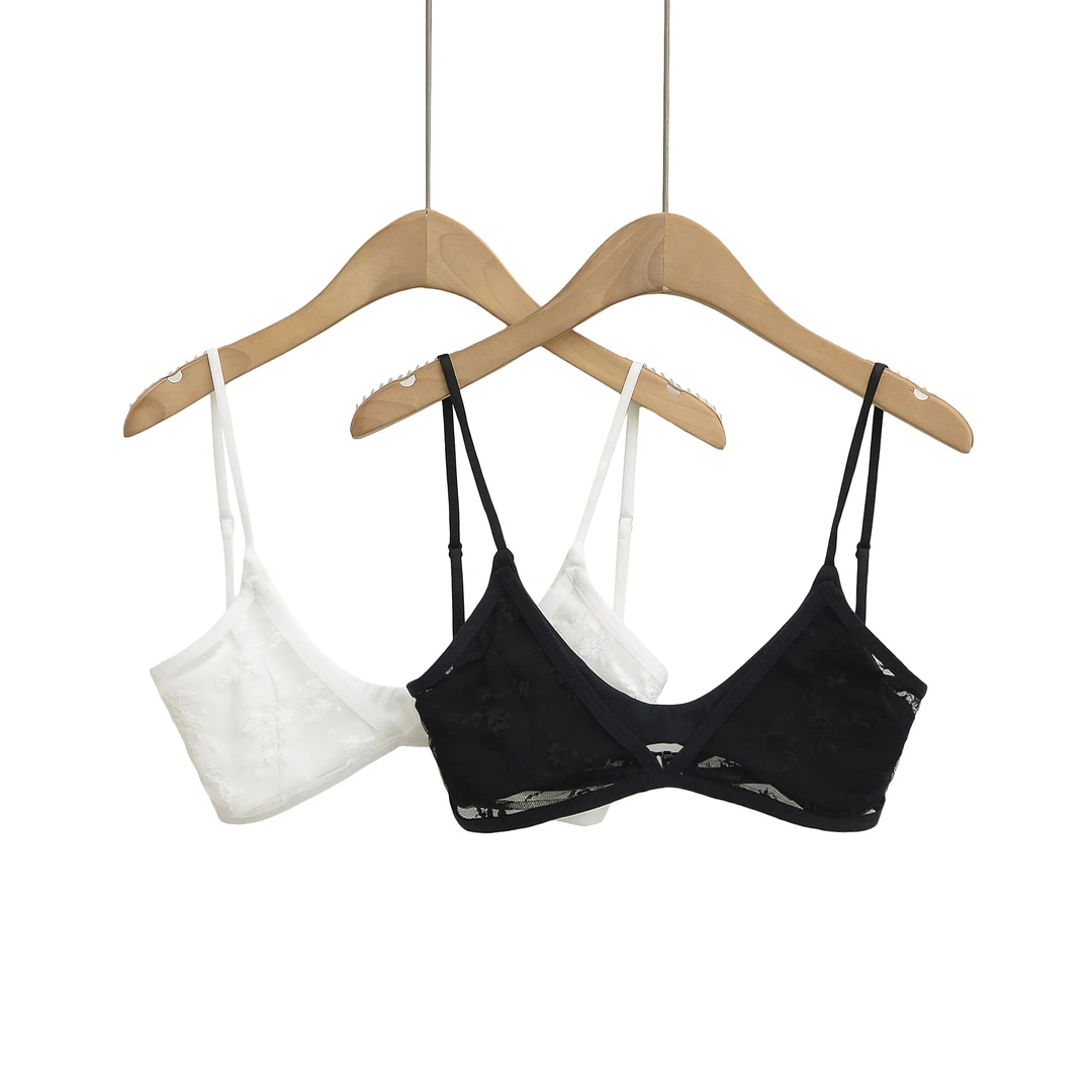 法式美背蕾丝无钢圈背心款小胸聚拢收副乳文胸夏季