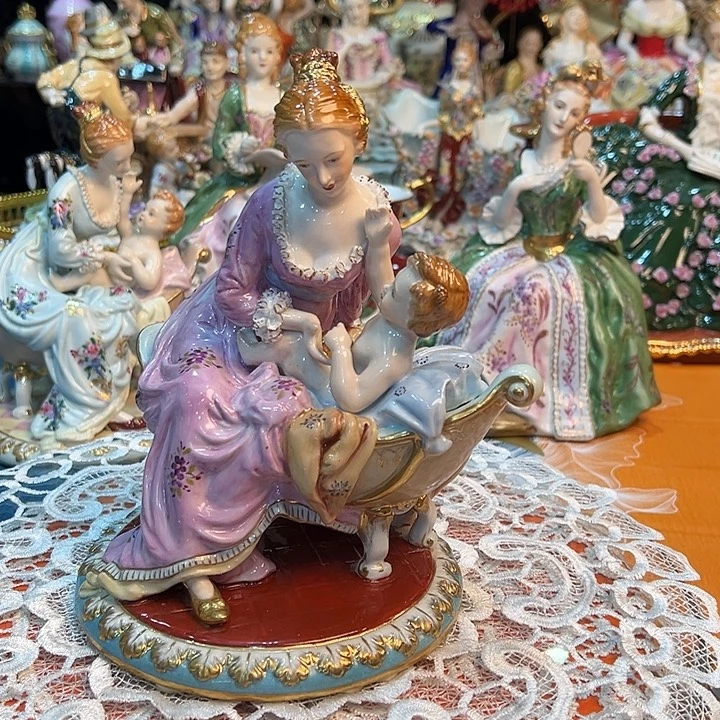 陶瓷粉色手绘花母子情深 老货库存