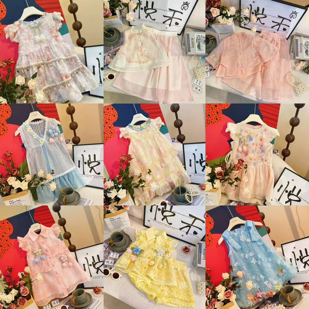 B01-B37女童夏季新款女宝小花夏款洋气儿童连衣裙