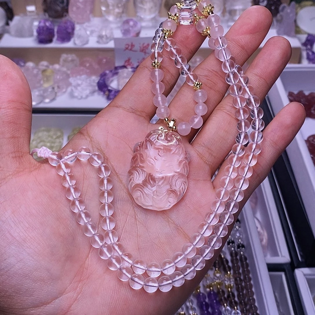 水晶颈饰未镶嵌小**～白水晶可爱狐 送链子